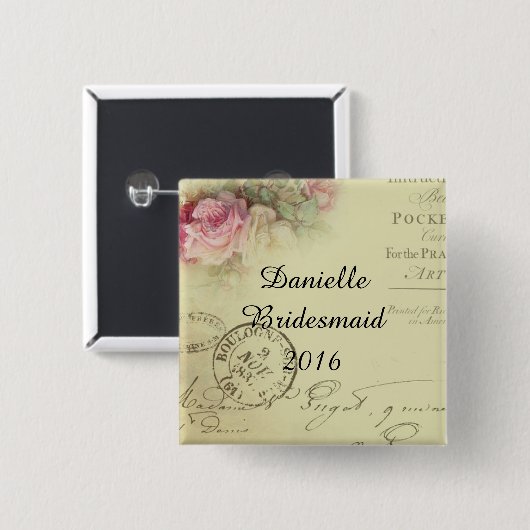 Square Floral Bridesmaid Button (Voorkant /achterkant)