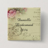 Square Floral Bridesmaid Button (Voorkant)