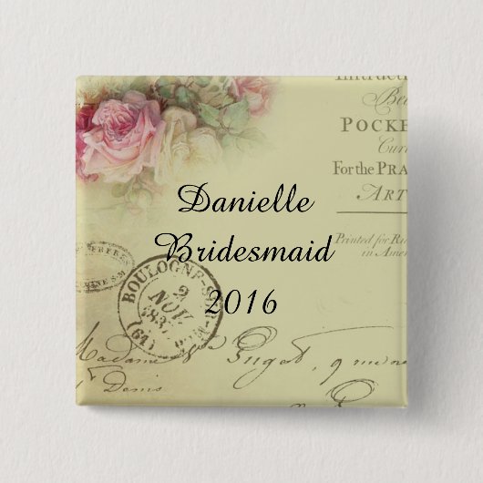 Square  Floral Bridesmaid Button (Voorkant)