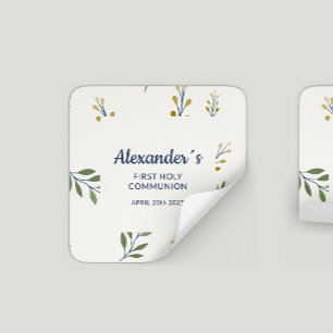 Square Floral Gepersonaliseerde Eerste Communie Vierkante Sticker