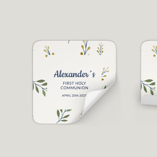 Square Floral Gepersonaliseerde Eerste Communie Vierkante Sticker