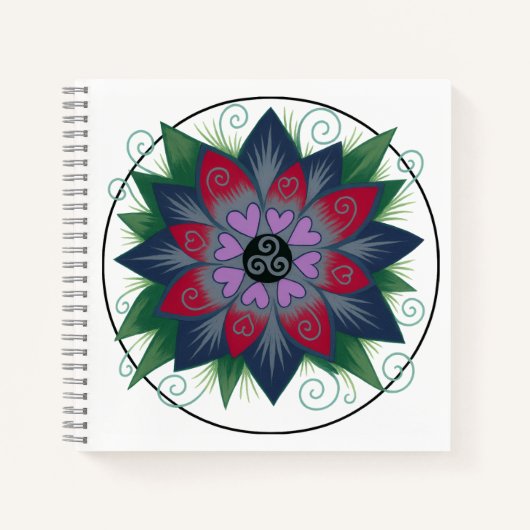 Square floral hearts mandala notebook notitieboek (Voorkant)