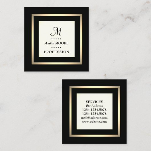 Square framed elegant classant luxe monogram vierkante visitekaartje (Voorkant / Achterkant)