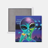 Square Fridge Magnet Alien neem me mee naar je fee (Voorkant / Achterkant)