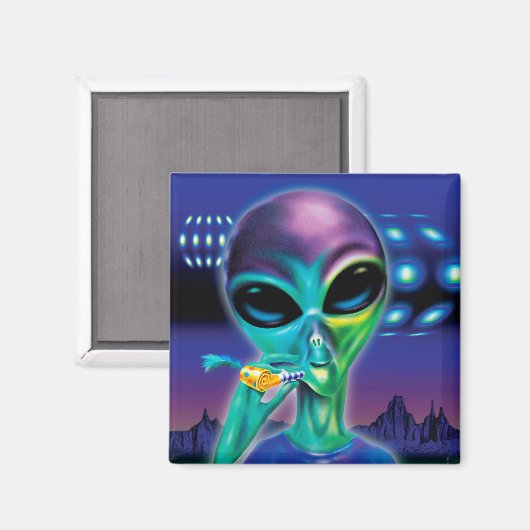 Square Fridge Magnet Alien neem me mee naar je fee (Voorkant / Achterkant)