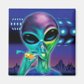 Square Fridge Magnet Alien neem me mee naar je fee (Voorkant)