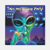 Square Fridge Magnet Alien neem me mee naar je fee (Voorkant)