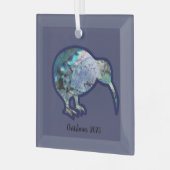 Square Glass Pāua Kiwi Bird Xmas Decoratie (Voorkant links)