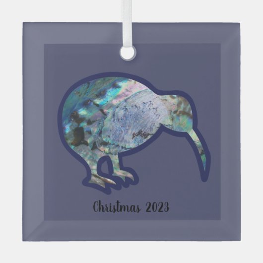 Square Glass Pāua Kiwi Bird Xmas Decoratie (Voorkant)