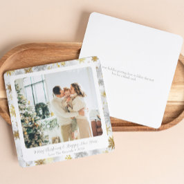 Square Gold & Silver Snowflake Holiday Kaart