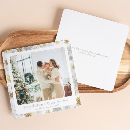 Square Gold & Silver Snowflake Holiday Kaart