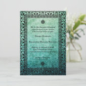 Square  Green Damask Gothic Wedding Invitati Kaart (Staand voorkant)