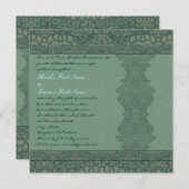 Square Green Damask Wedding Invitation Kaart (Voorkant / Achterkant)