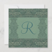 Square Green Damask Wedding Invitation Kaart (Achterkant)