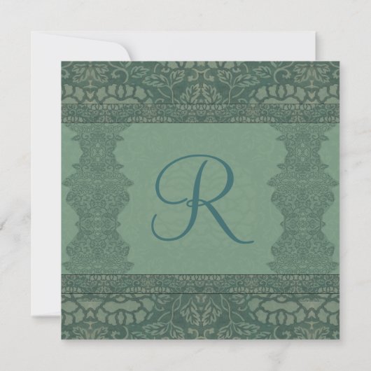 Square Green  Damask Wedding Invitation Kaart (Achterkant)