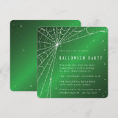 Square Green Sparging Spider Web Halloween Party Kaart (Voorkant / Achterkant)