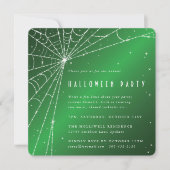 Square Green Sparging Spider Web Halloween Party Kaart (Voorkant)