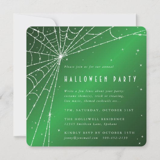 Square Green Sparging Spider Web Halloween Party Kaart (Voorkant)
