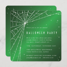 Square Green Sparging Spider Web Halloween Party Kaart