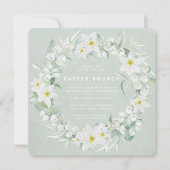 Square Green + White Floral Wreath Easter Brunch Kaart (Voorkant)
