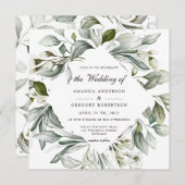 Square Greenery | Uitnodiging tot Waterverf bruilo (Voorkant / Achterkant)