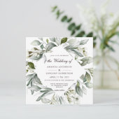 Square Greenery | Uitnodiging tot Waterverf bruilo (Staand voorkant)
