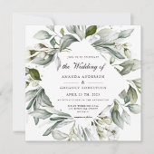 Square Greenery | Uitnodiging tot Waterverf bruilo (Voorkant)