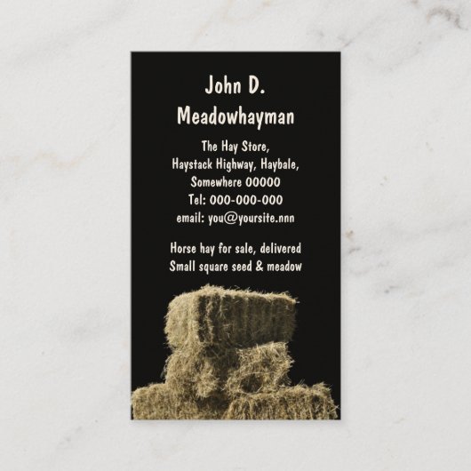 Square hay bales in een stapel zwarte achtergrond visitekaartje (Voorkant)