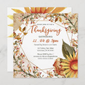 Square Herfst Sunflower Thanksgiving Invitation Kaart (Voorkant / Achterkant)
