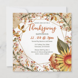Square Herfst Sunflower Thanksgiving Invitation Kaart