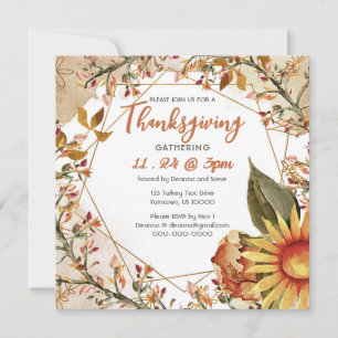 Square Herfst Sunflower Thanksgiving Invitation Kaart