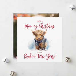 Square Highland Koe Kerstmis Fotokaart Feestdagenkaart
