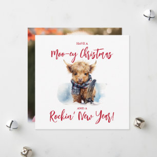 Square Highland Koe Kerstmis Fotokaart Feestdagenkaart
