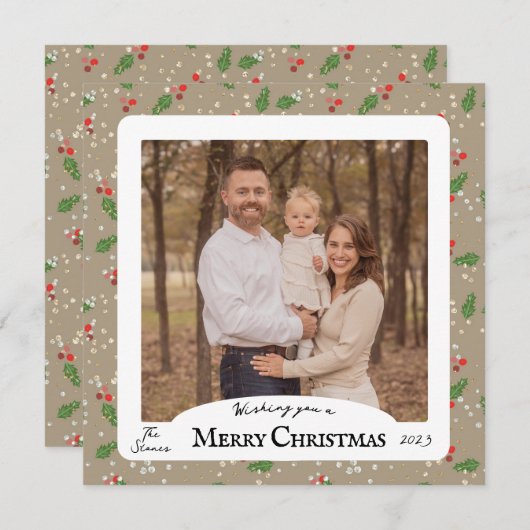 Square Holly Christmas Kaart (Voorkant / Achterkant)