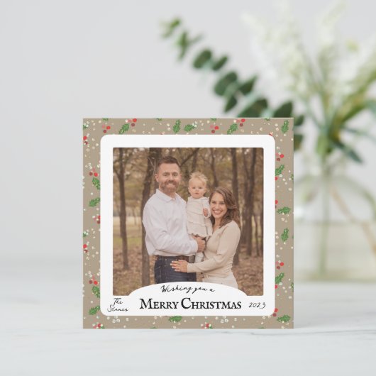 Square Holly Christmas Kaart (Staand voorkant)