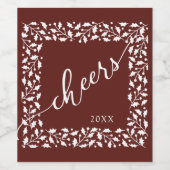 Square Holly Leaf Lijst met Cheers Script & Date Wijn Etiket (Enkel label)