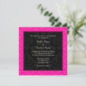 Square Hot Pink Damask Monogram Weddenschap Kaart (Staand voorkant)