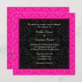 Square Hot Pink Damask Monogram Weddenschap Kaart (Voorkant / Achterkant)