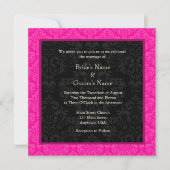 Square Hot Pink Damask Monogram Weddenschap Kaart (Voorkant)