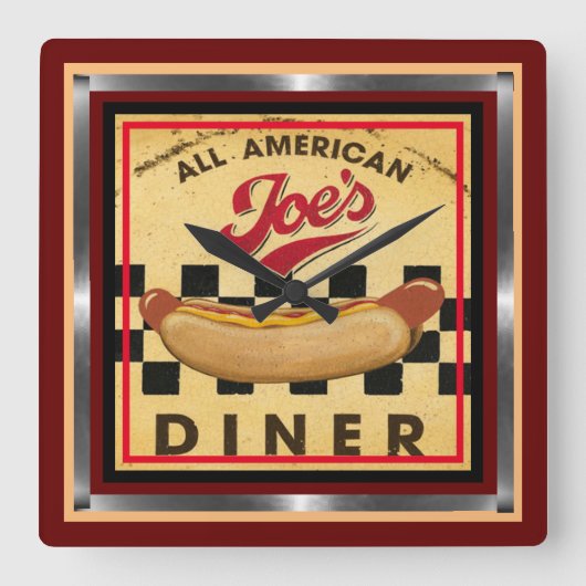 Square Joe's Diner Sign on a Vierkante Klok (Voorkant)