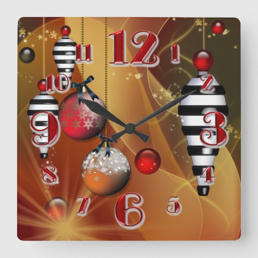 Square kerst Bauble-klok Vierkante Klok (Voorkant)