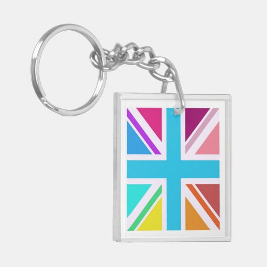 Square Key Ring - Vlag met multigekleurde Uniefact Sleutelhanger (Voorkant Links)