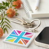 Square Key Ring - Vlag met multigekleurde Uniefact Sleutelhanger (Voorkant Rechts)