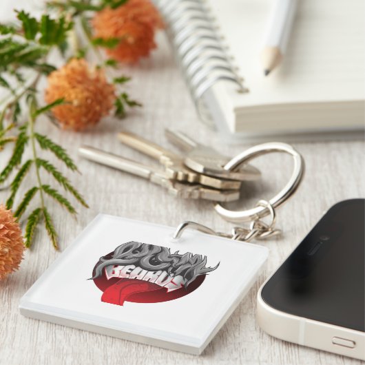 Square keychain with a graphic of smoke (Voorkant Rechts)