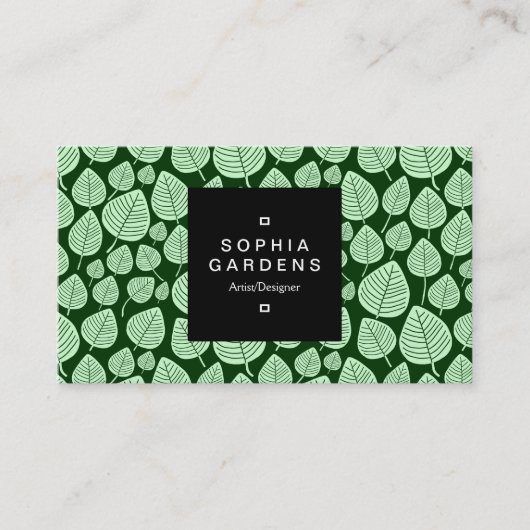 Square Label 01a - Leaf patroon 02 - Green Shades (Voorkant)