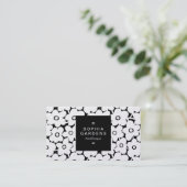 Square Label 01a - Vette bloemen wit op zwart (Staand voorkant)