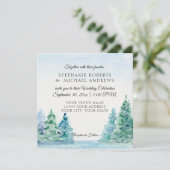 Square Lakeside Mountain Pine Tree Outdoor Wedding Kaart (Staand voorkant)