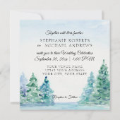 Square Lakeside Mountain Pine Tree Outdoor Wedding Kaart (Voorkant)