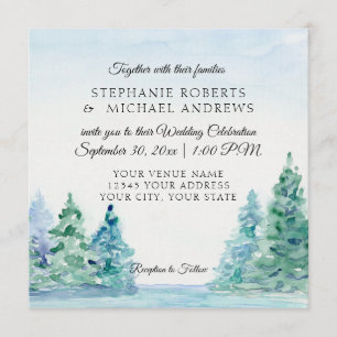 Square Lakeside Mountain Pine Tree Outdoor Wedding Kaart