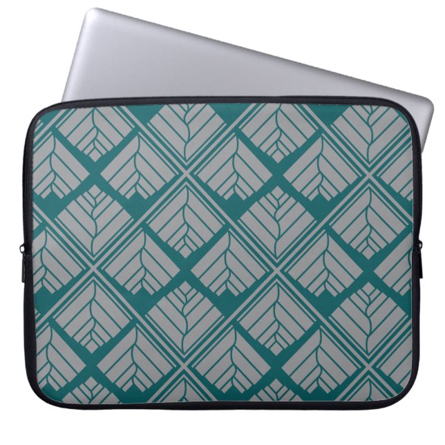 Square Leaf herhaalde Blauwgroen grijs Laptop Sleeve (Voorkant)
